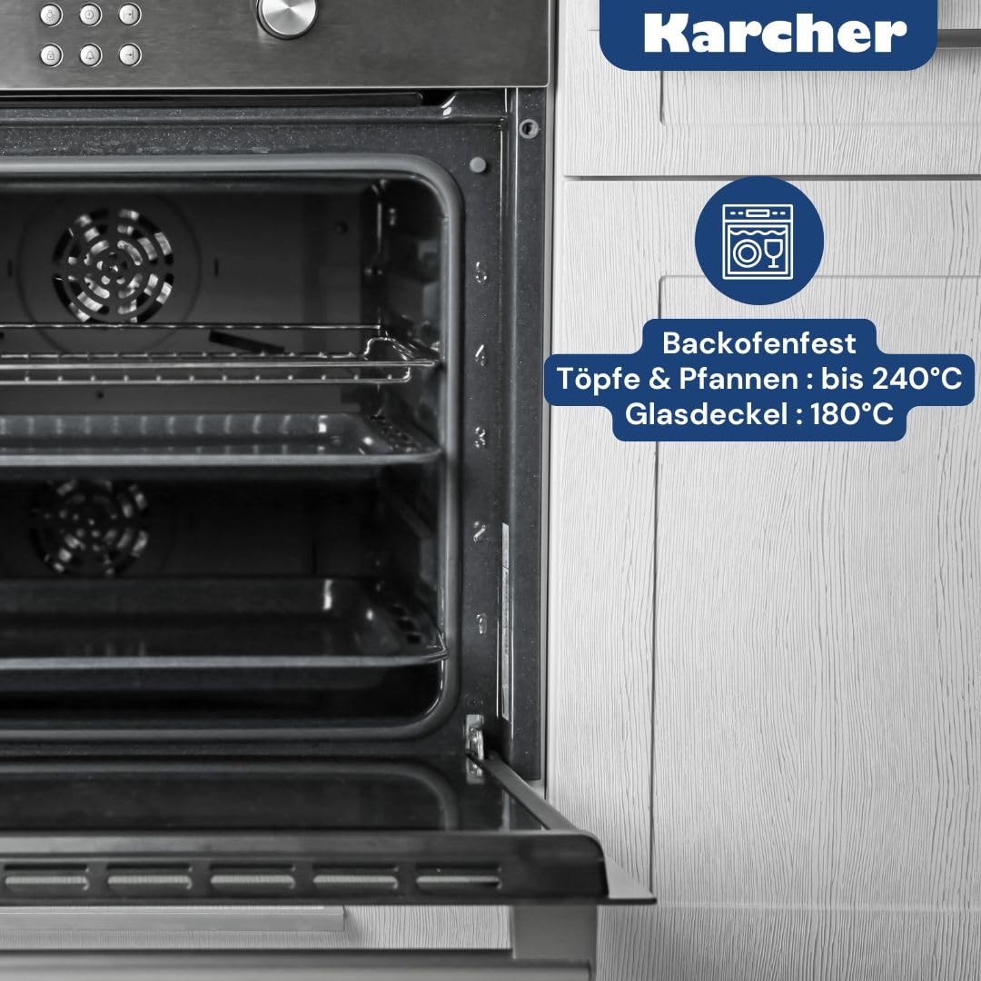 Karcher Topfset Jasmin 20-teilig | Edelstahl Kochtopf Set Induktion inkl. Glasdeckel | Töpfe & Pfanne spülmaschinenfest & backofenfest | Kochgeschirr für alle Herdarten mit Edelstahlschüsseln