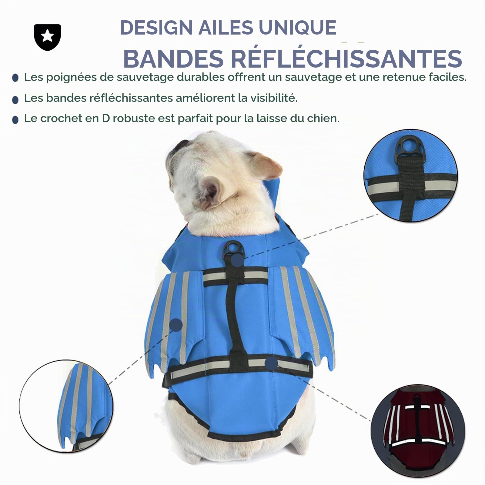 Gilet de Sauvetage pour Chien, Maillot de Bain et Grand Moyenne Petite Chien avec poignée et Réfléchissant, pour Piscine, Plage et Bateau Bleu M