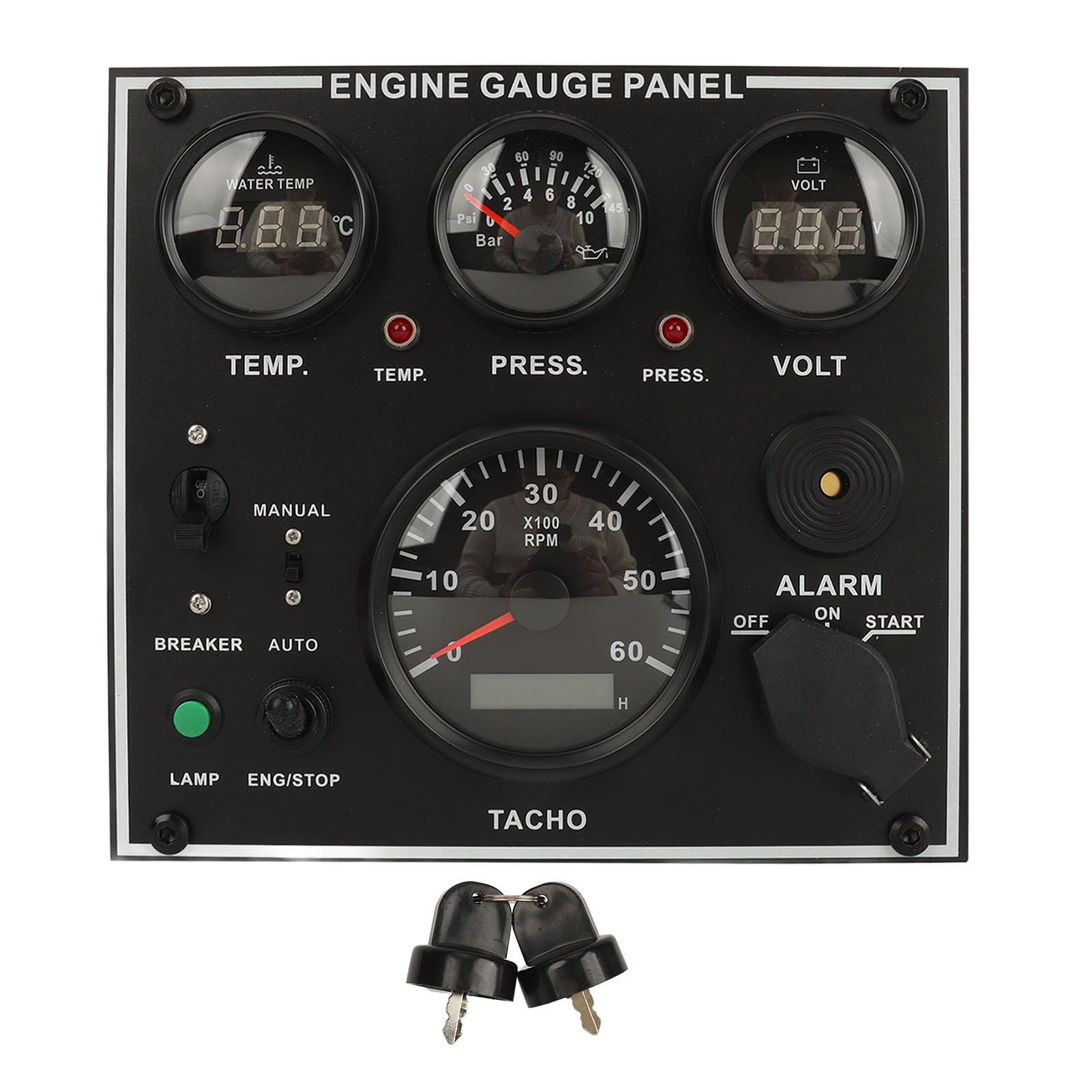 Yosoo Health Gear Digitales Messgeräte-Cluster-Set, Hochpräzise Motoranzeigetafel, Wasser, Öl, Temperatur, Spannung, Drehzahlmesser für Boot, Yacht, Wohnmobil, LKW