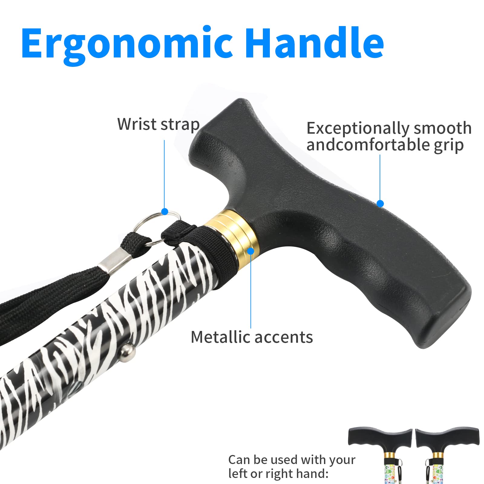 Walking Cane LIXIANG Cane for Woman | Mobility & Daily Living Aids | 5-Level Height Adjustable Walking Stick | Comfortable Plastic T-Handle Portable Walking Stick Folding Cane with Replace Tip