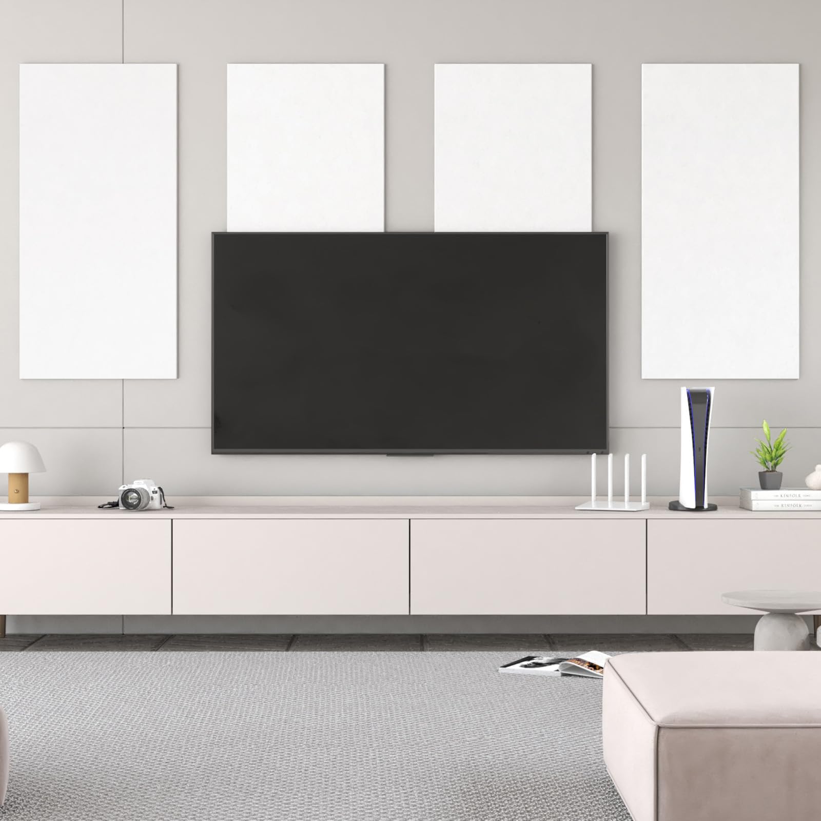 TONOR Duże Panele Akustyczne, Samoprzylepne, 112 X 55 Cm, Płyty Akustyczne Do Okładzin Ściennych, Do Obróbki Akustycznej I Dekoracji Ścian, Studio, Domu, Biura, 4 Sztuki, Białe