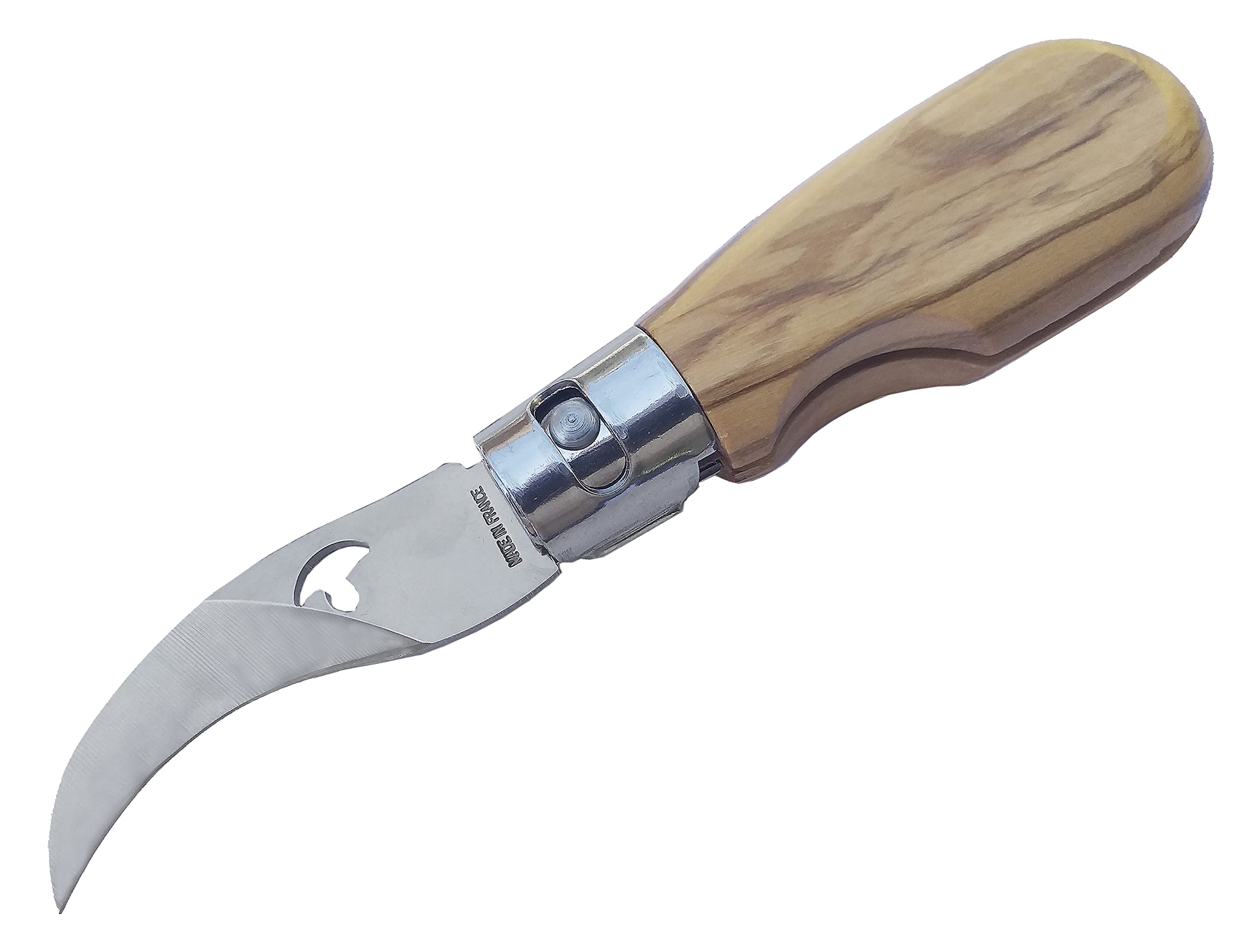 Tiendas LGP - Navaja Micológica para Recolección de Setas, Plegable, Hoja 6 cm. cierre de seguridad, Mango en madera de Roble, Rovellons, con Funda