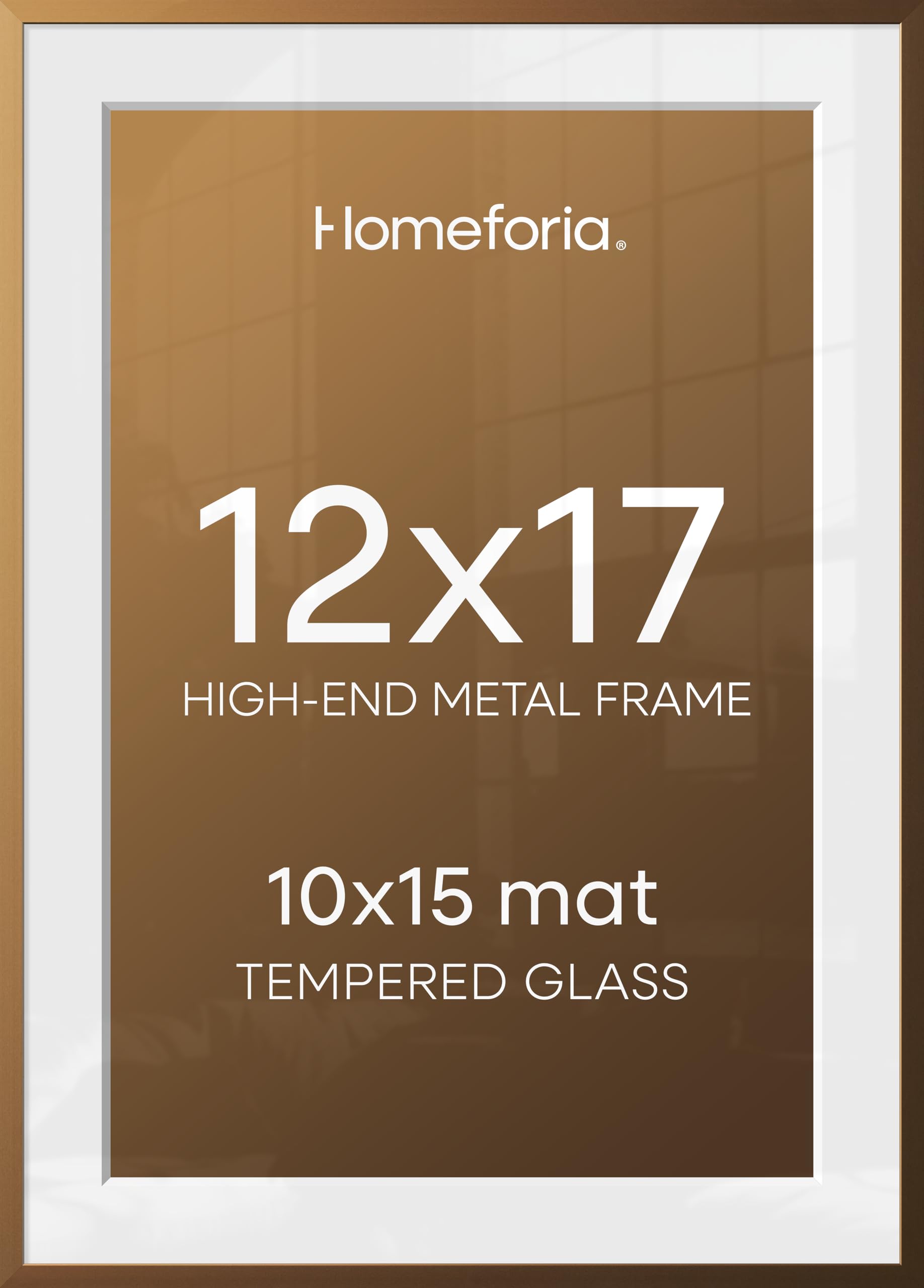 Homeforia 12x17 Bronze Picture Frame, High-End Metal, 10x15 Mat, Glass | High End Aluminum, Tempered Glass, Acid-Free 10x15 Removable Mat, 12x17 in Edge-to-Edge Display 17x12, Wall Kit, Set Of 1