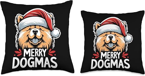 Miniatura 3 de Xmas Chow Chow Merry Gifts Christmas Merry Dogmas Chow Dog Santa Hat Xmas Throw Pillow, 16x16, Multicolor