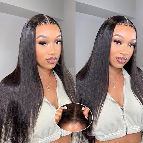 Wear and Go Glueless Wigs Human Hair Pre Plucked Pre Cut 5x5 HD Lace Closure Wigs Human Hair 180% Density Straight Glueless Wigs for Black Women Natural Color 20 Inch