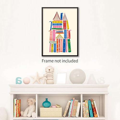 Miniatura 4 de WOFUPMY Pósteres de arte de pared de castillo, libros coloridos, biblioteca, retro, estética, impresión en lienzo para aula, cuarto de bebé,