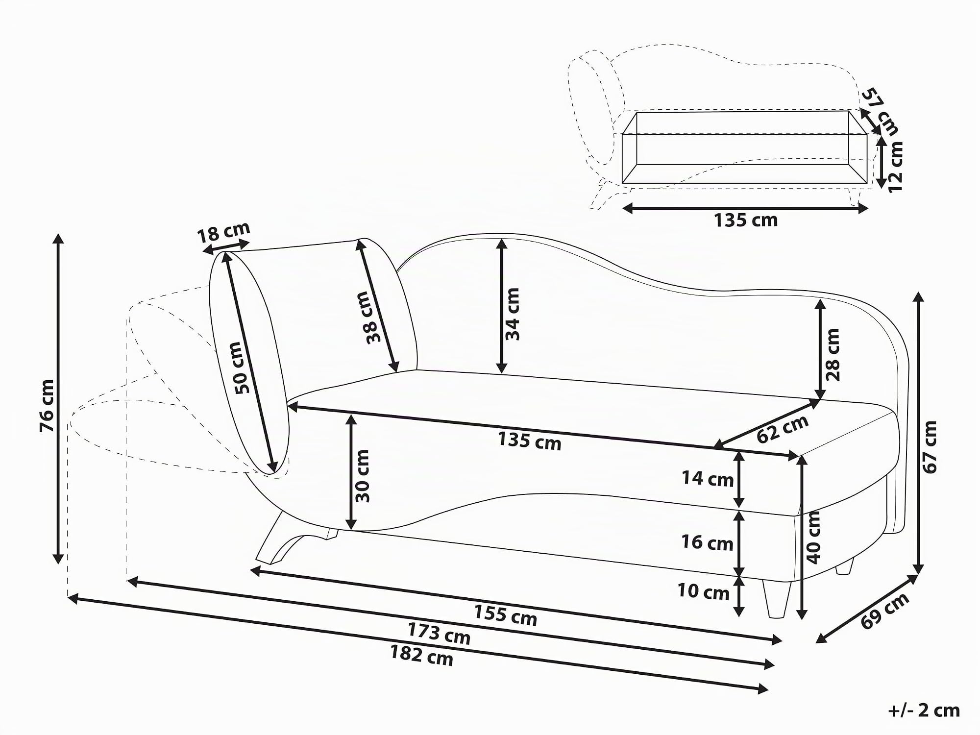 Chaiselongue Samtstoff grau linksseitig mit Stauraum Kissen modern Meri II