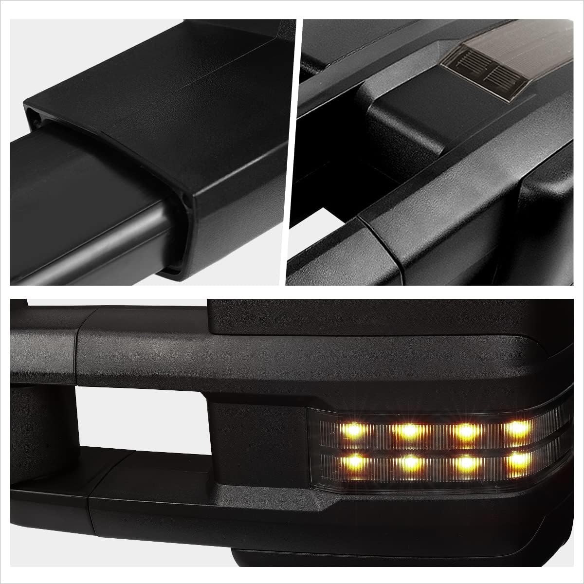 [Passenger Side] Power Heated Tow Towing Mirrors/Smoked LED Signal Compatible with Silverado Sierra 03-07,Black