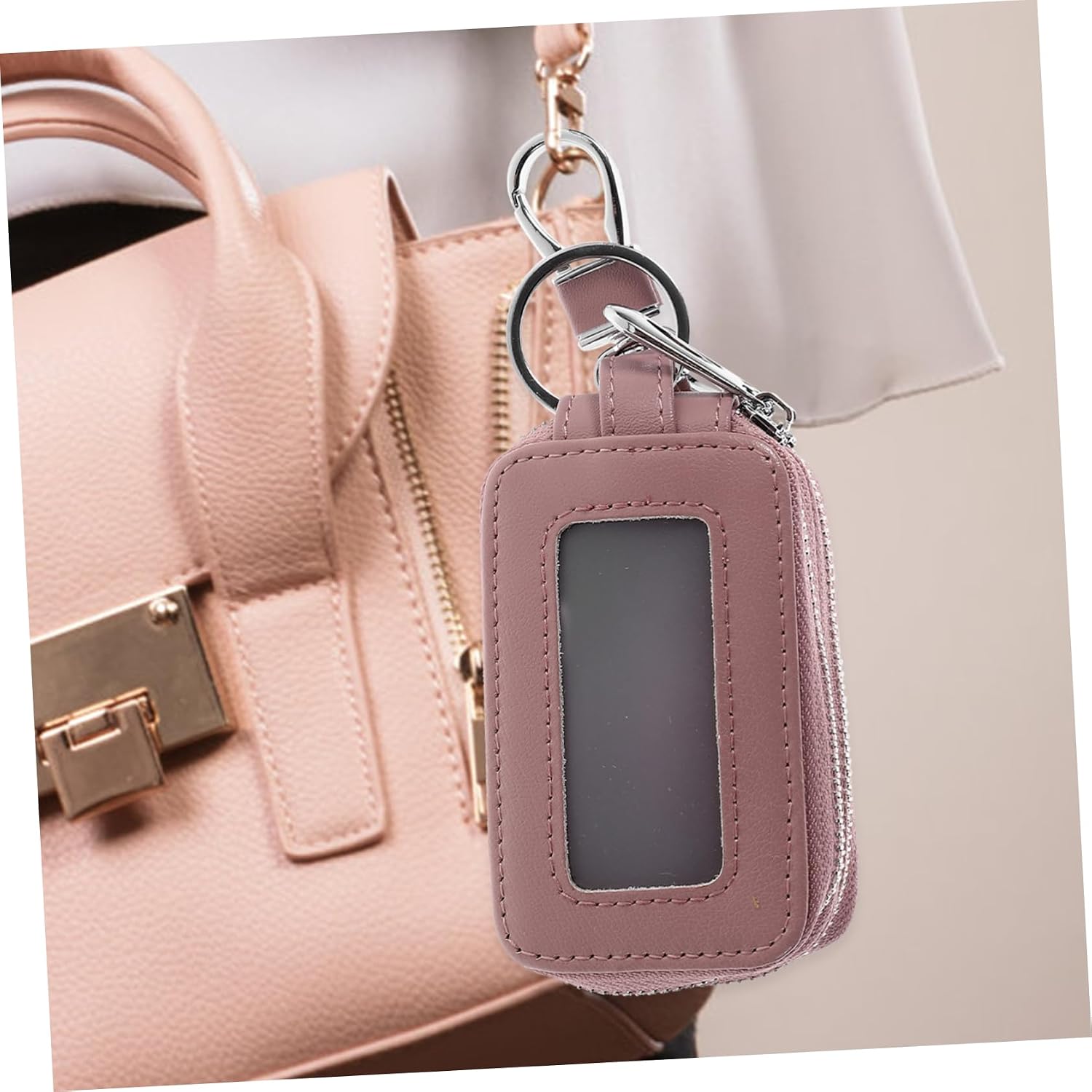 1Pc Cattlehide Hanging Waist Key Pouch Zipper Car Key Bag for Convenient Storage Chic Design for Easy Access Fits Coins and Currency for Everyday Use