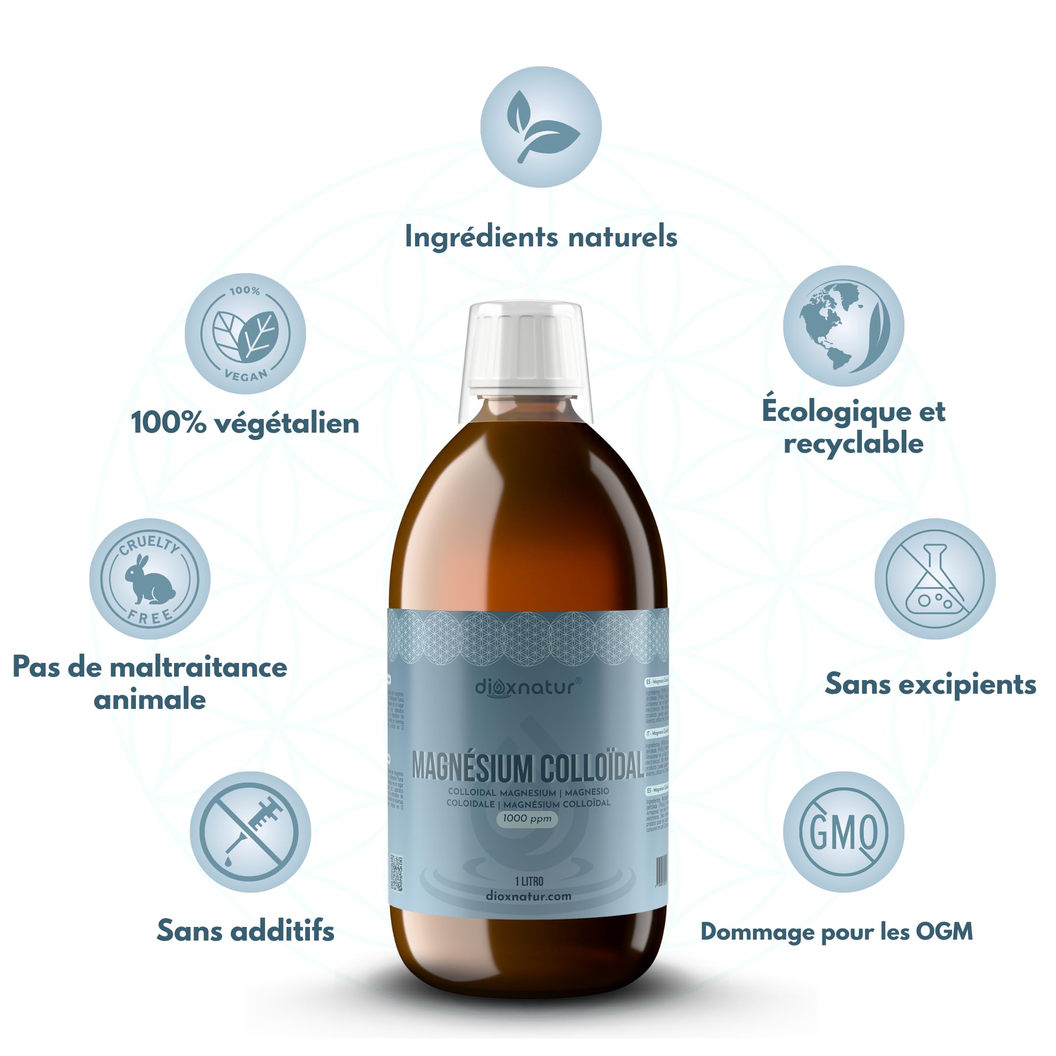 Magnésium Pur 500 ml Magnésium Colloïdal Liquide 1000 ppm - Relaxant Muscle Naturel