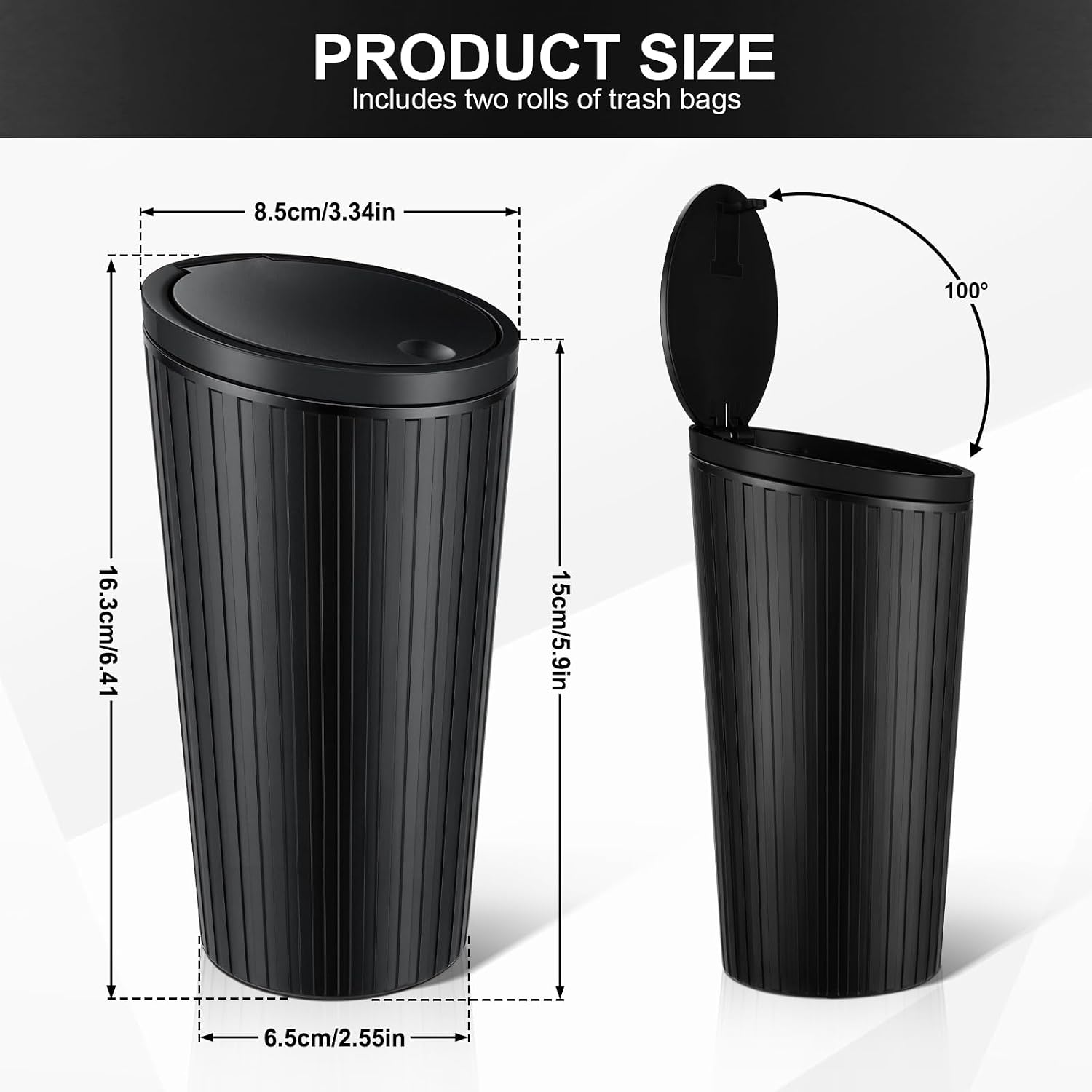 SINGARO 2PCS Car Trash Can with Lid, Leakproof Mini Garbage Bin for Car Cup Holder, Small Trash Can for Vehicle, Home & Office - Includes 60 Bags, Easy Clean (Black)