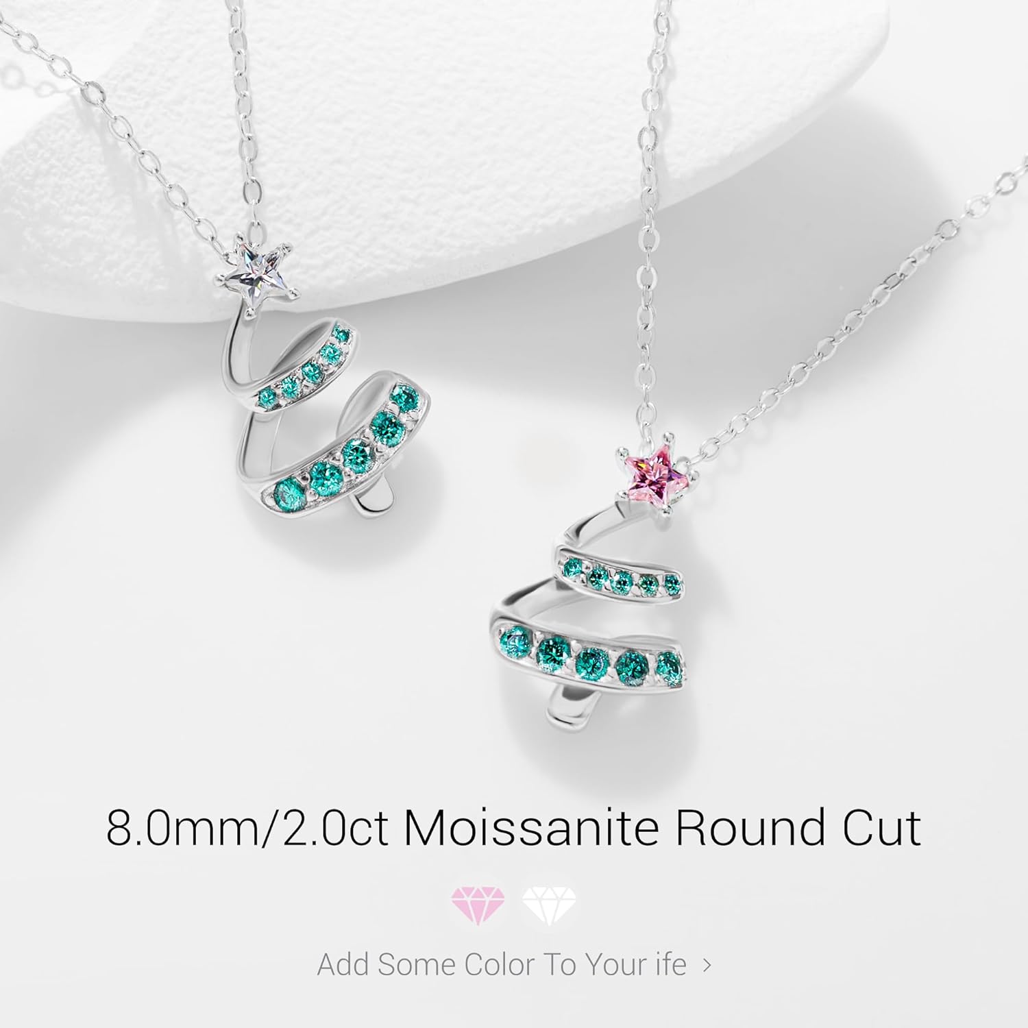 GIGAJEWE White Star Christmas Tree Moissanite Necklace 18K White Gold Plated 925 Silver Moissanite Necklace With Certificate Test Passed Jewelry For Christmas Gift (GMSN-044white Tree) - Image 2