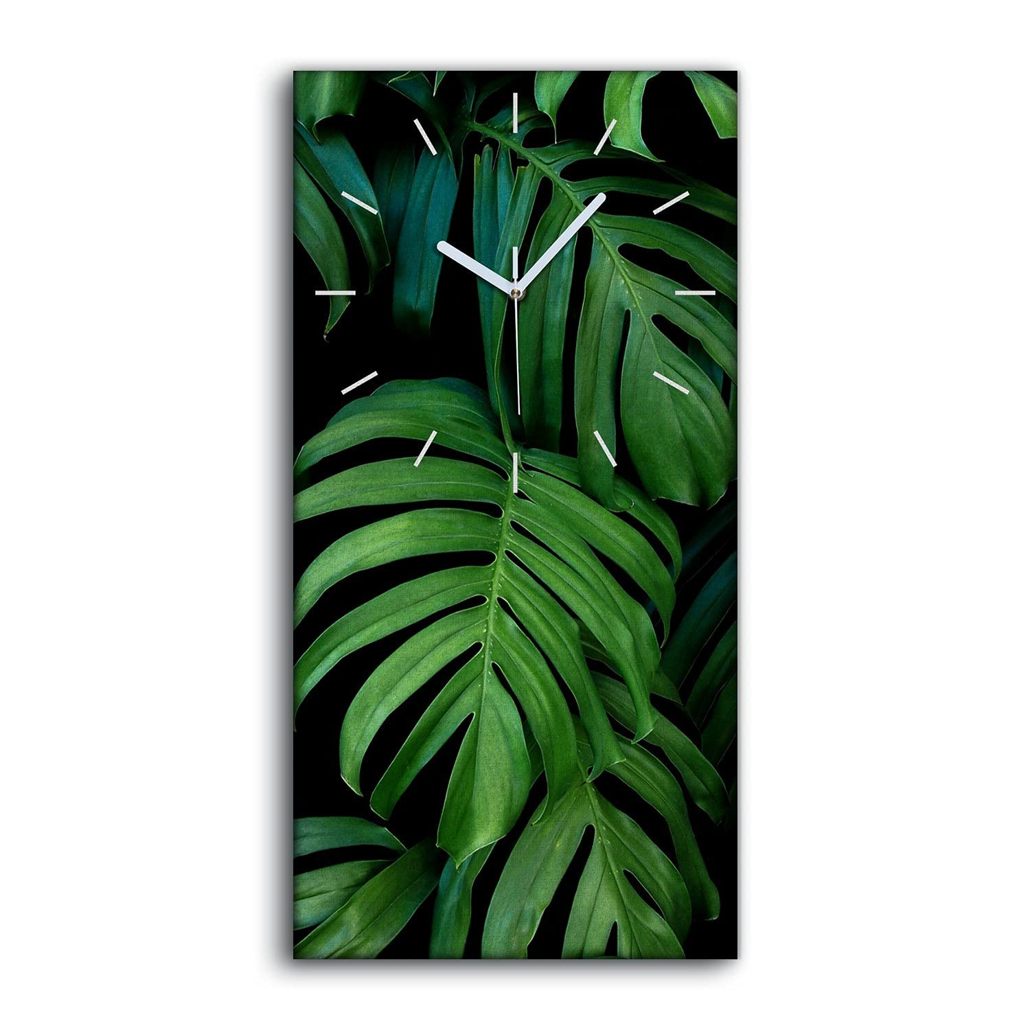 Horloge sur Toile fleurs et plantes Monstera pour une ambiance nature au salon
