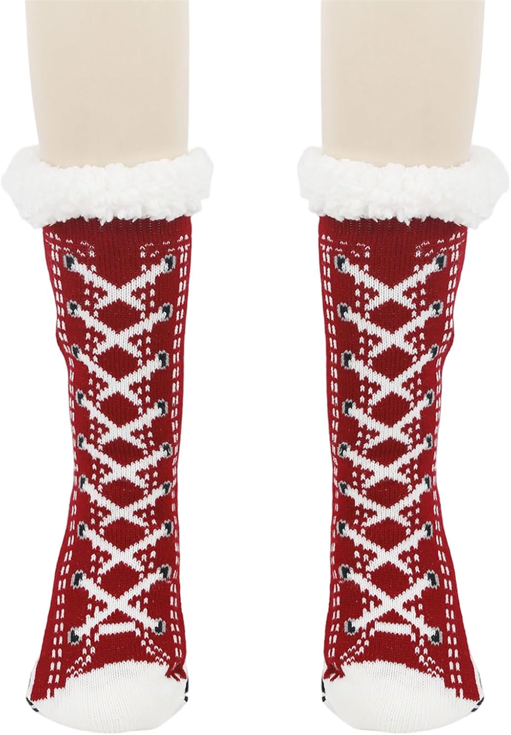 Warm Cozy Fuzzy Slipper Socks, Cashmere Fleece Lined Socks with Non-Slip Silicone Grip Dots, Ultra-Thick Cute Slipper Home Socks for Women Men