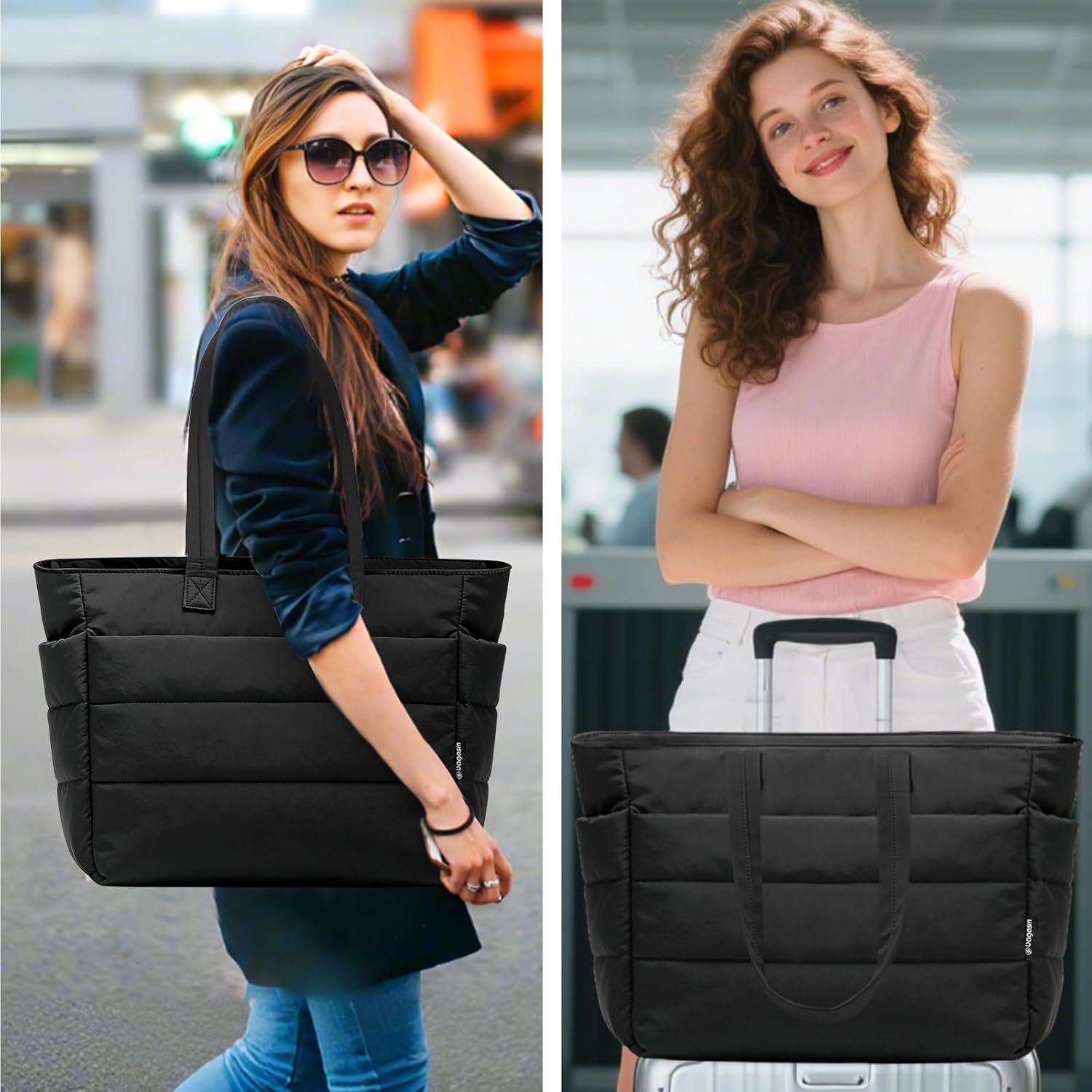 Puffy Tote Bag for Women, Lightweight Puffy Bag with Compartments, Quilted Shoulder... - Image 2