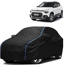 Kerwa All Weather Resistant Car Body Cover Compatible with Citroen C3 | Scratch Proof, Anti-Dust, UV Protection with Windproof Buckle Strap and Mirror Pockets, Bottom Elastic Fitted-Black