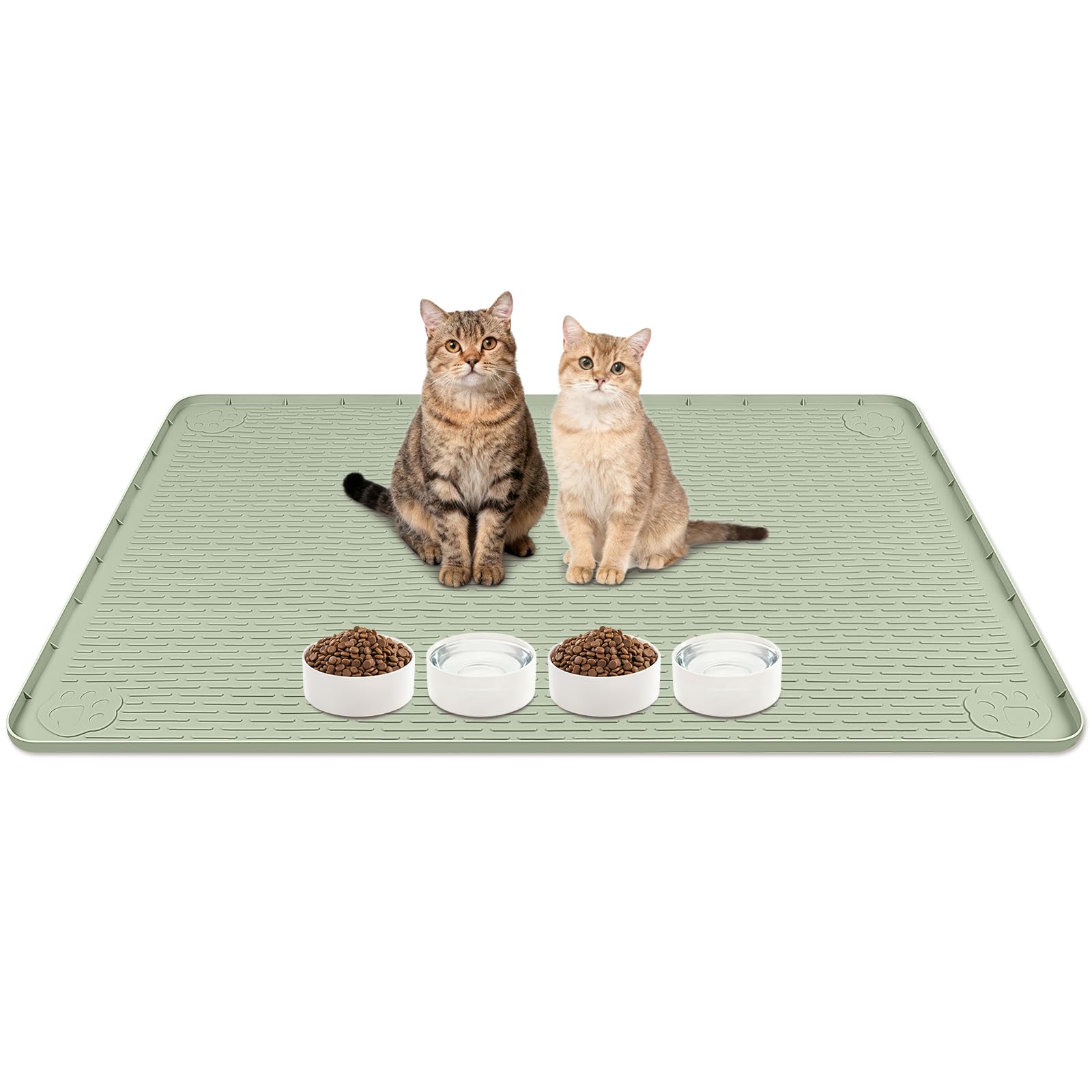 Kalolary Cat Litter Mat, Extra Large 40" x 28" Cat Silicone Litter Mat for Scatter Control Waterproof Easy to Clean Kitty Under Box Trapping Mat Soft on Kitty Paws (Green)