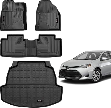 Floor Mats and Cargo Liner Set Compatible for 2014-2019 Toyota Corolla Sedan All-Weather TPE Rubber Mat Protection Accessories for 2014-2019 Toyota Corolla Floor Mats+Cargo Liner