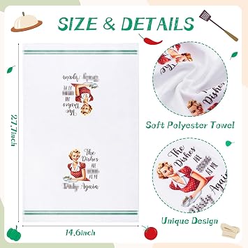 R HORSE 5Pcs Kitchen Dish Towel Funny Joked Themed Kitchen Dishcloth Absorbent Retro Sassy Lady Cleaning Dishcloth Bar Hilarious Hand Towel Gift for Hostess Mom Women Housewarming