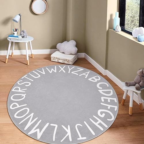 Miniatura 8 de LIVEBOX ABC - Alfombra redonda para niños, para aula, alfombra grande lavable para guardería, alfombra antideslizante para niños y niñas, alfombra