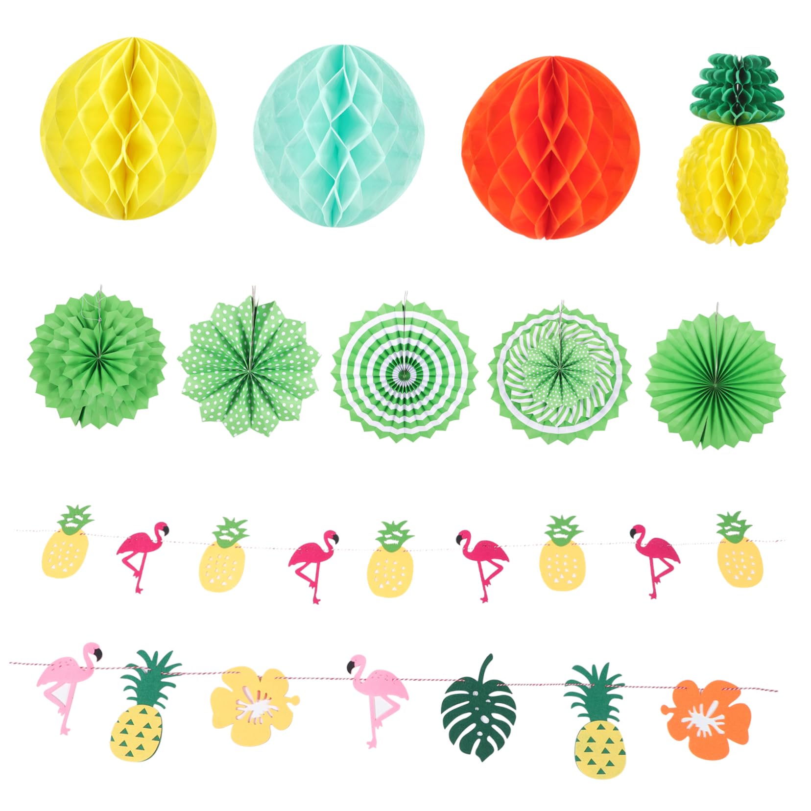 Ciieeo 3 Sätze Hawaiianisches Party Set Teilig Pull Flag Papierblumen Flamingos Ananas Tischdeko für Geburtstags und Sommerfeiern Fotohintergrund Langlebiges Material Festliche