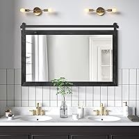 Vista 31 de COGOOD - Espejo de puerta de granja estilo granero - 41" x 26" Espejo de pared con marco de madera rústica para baño, sala de estar, decoración