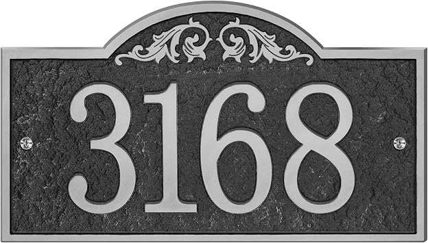 Handcrafted Carving Vintage Address Plaque for Yard Outside House Sign Decorative Personalized House Sign Garden Wall Plaque, 11 x 6 inches Silver