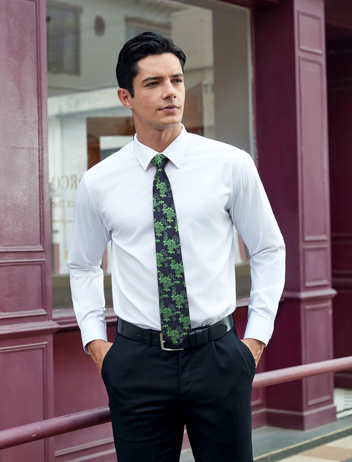 HISDERN Men Floral Ties Woven Classic 3.4" Necktie Set Formal Tie Pocket Square for Wedding with Handkerchief Gift Box - Image 2