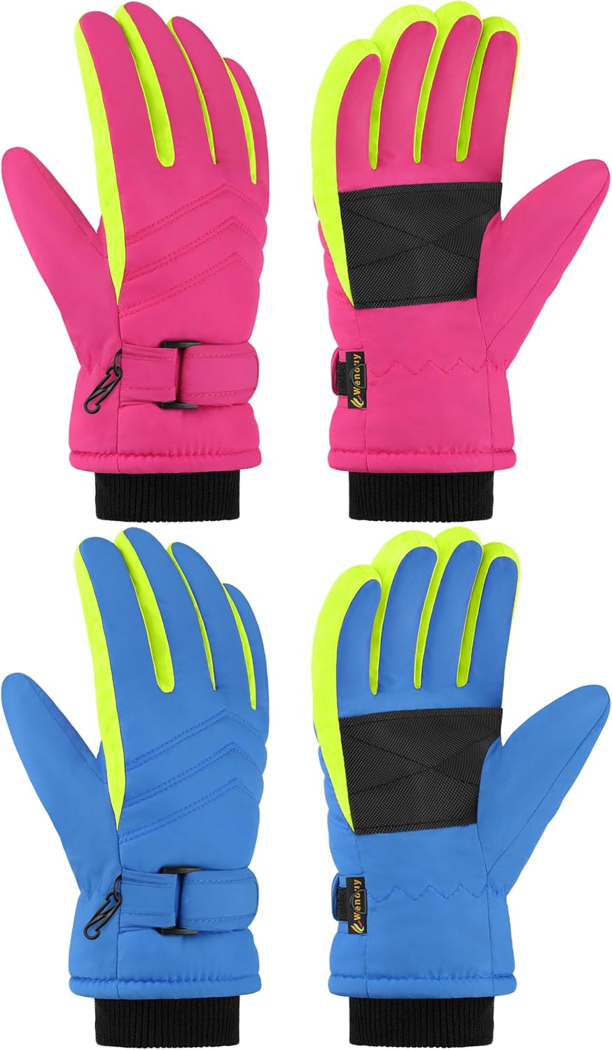 2 Pairs Kids Winter Snow Gloves Waterproof Windproof Warm Fleece Boys Girls Ski Gloves Outdoor Cold Weather