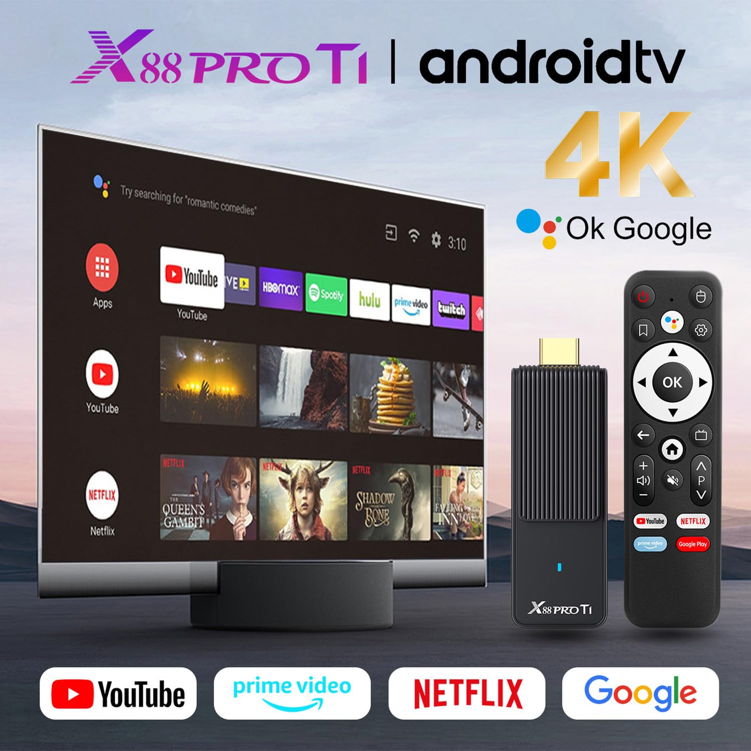 Android 14.0 TV Stick, TV Stick con 2GB 16GB RK3518 Quad-Core 64bit Cortex-A53 Chipset e GPU Mali 450 MP2, Supporta Dual-Band WiFi, Bluetooth 5.0, HDMI 2.0 e HD 4K
