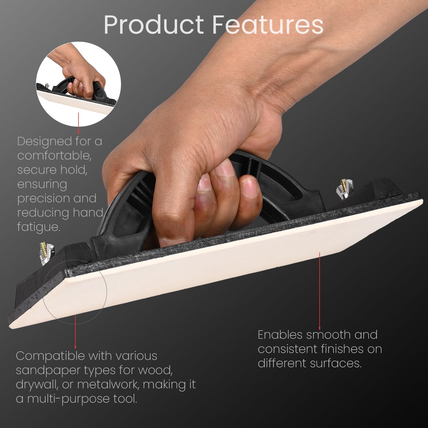 Sanding Trowel Heavy Duty Sanding Tool for Wall Putty, POP, Use with Abrasive Paper for Sanding Any Surface, Pack of 2 Pcs 3