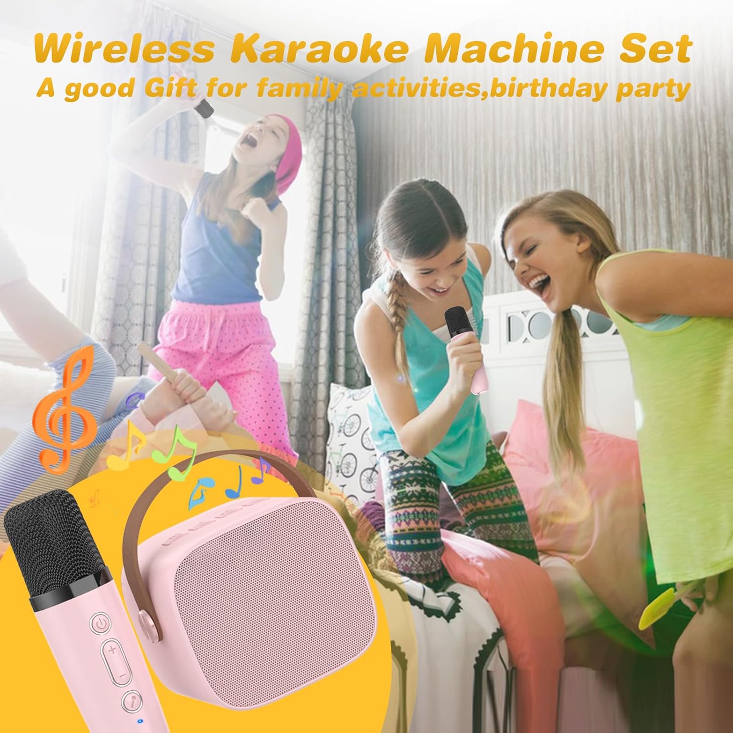 Mini Karaoke Machine,Funny Toys Christmas Birthday Gifts for Kids Age 4-12 Girls,Boys,Adults,MEGUO Karaoke Microphone Toys for 4,5,6,7,8,9,10,11,12+ Year Old Girls Boys (Pink 2 Mics)