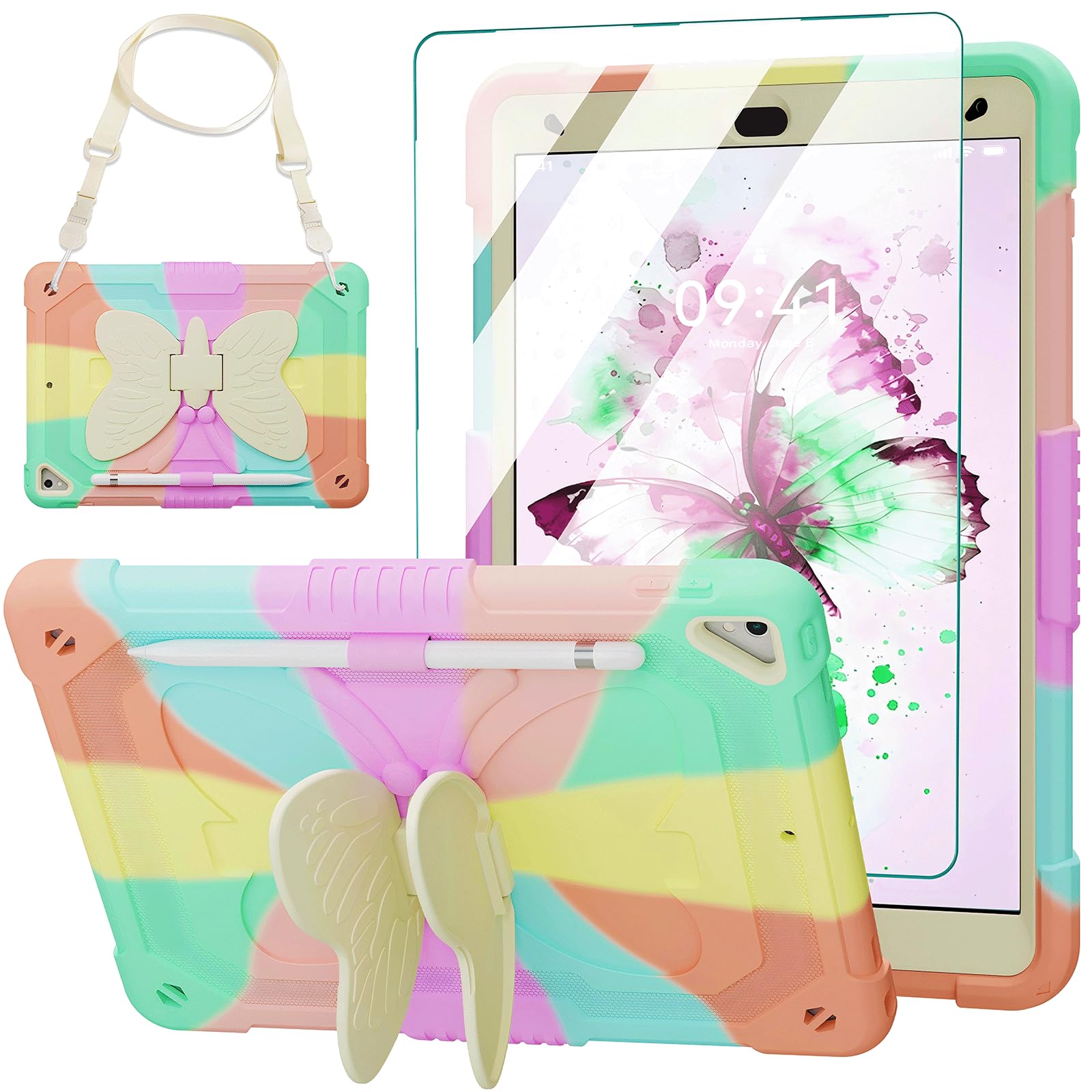 Étui iPad 9e/8e/7e génération robuste avec béquille papillon et protection d'écran intégrée - 8