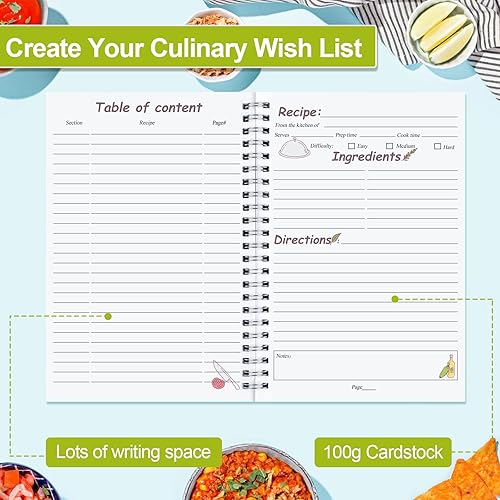 Miniatura 4 de PECULA Libro de recetas, libro de recetas de 5.6 x 8.2 pulgadas para escribir en tus propias recetas, libro de recetas en blanco, cuaderno de