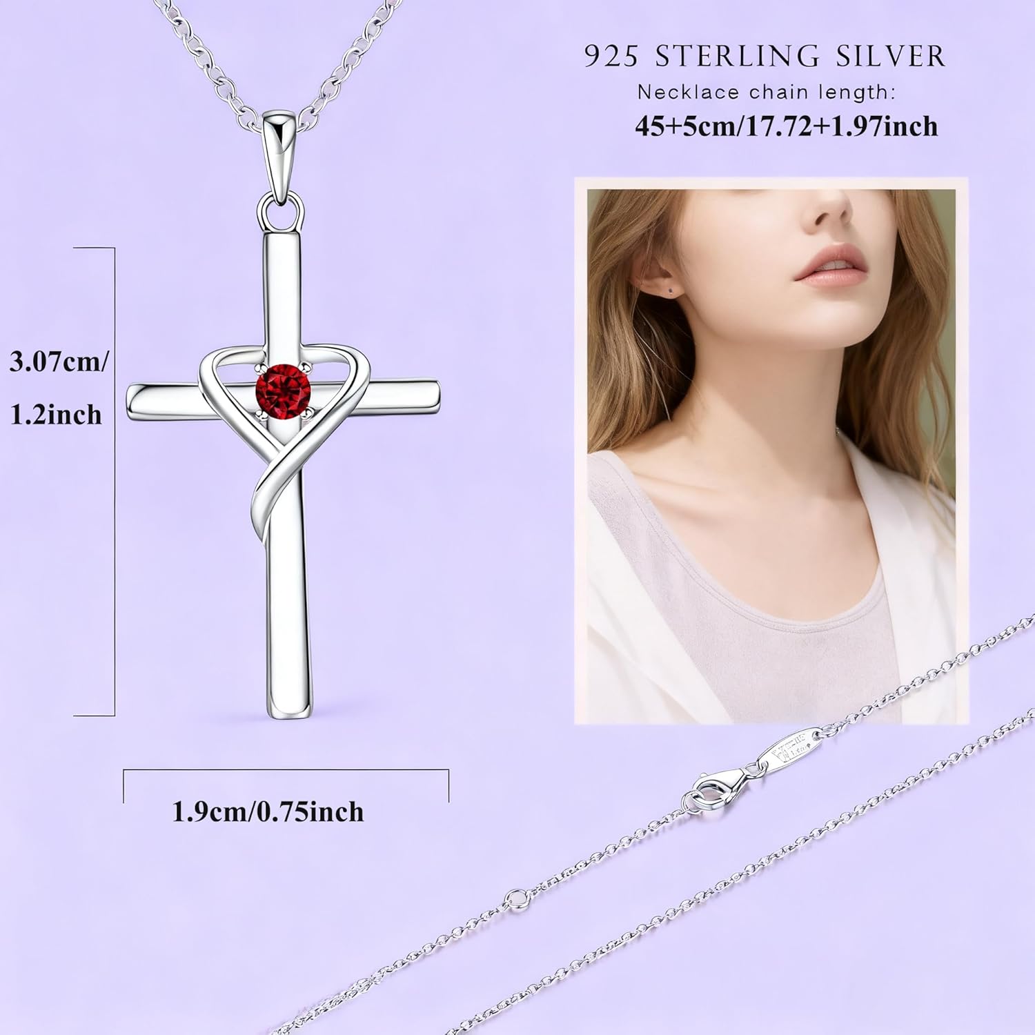 Seamido 925 Sterling Silver Cross Necklaces for Women, Personalized Birthstone Pendant Necklace with CZ, Gold Plated Jewelry for Her/Girlfriend Birthday - Image 3