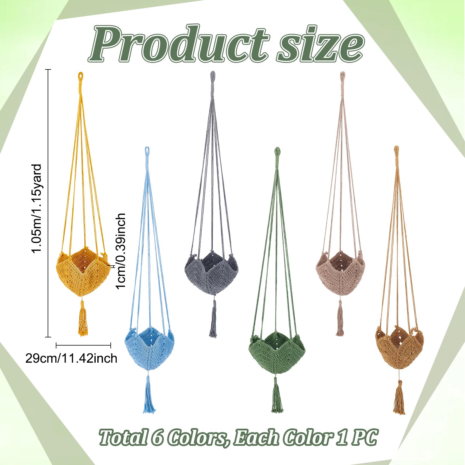 6 Suspension pour Plante Longue en Jute Crochetée pour Pots de 12 à 18cm 6 Couleur de Support à Plantes en Macramé Polyester Panier Suspendu avec Pompon pour la Décoration Intérieure