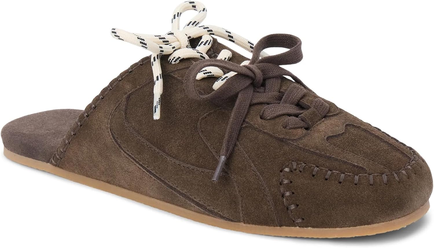 Sneaker Mules for Women Round Toe Lace up Slip on Suede Mule with Two Tone Laces Closed Toe Casual Backless Flats Shoes