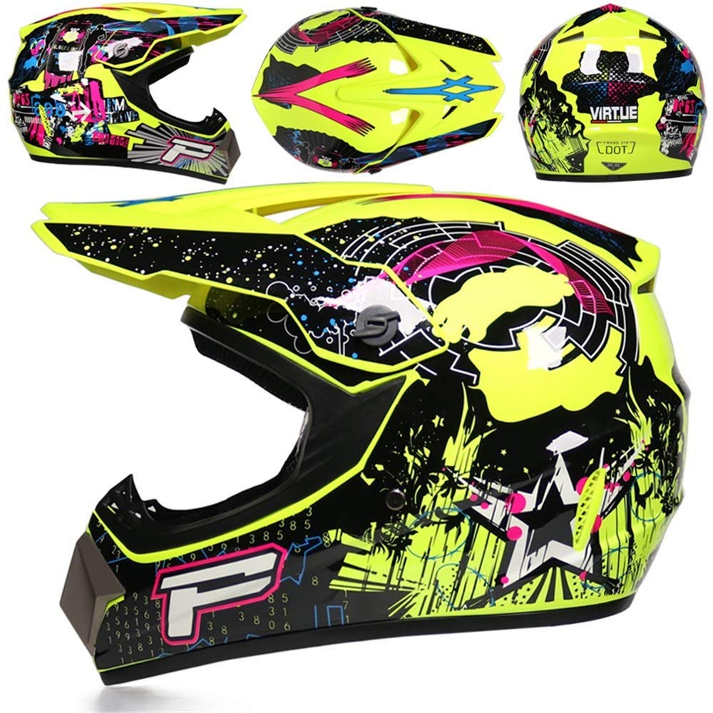 Unisex MTB Casco da Motocross, Gioventù Bambini Integrale Fuoristrada ATV Moto Caschi, Sport All'aperto Discesa Enduro Quad Dirt Bike Incidente Casco, con Occhiali Guanti Maschera