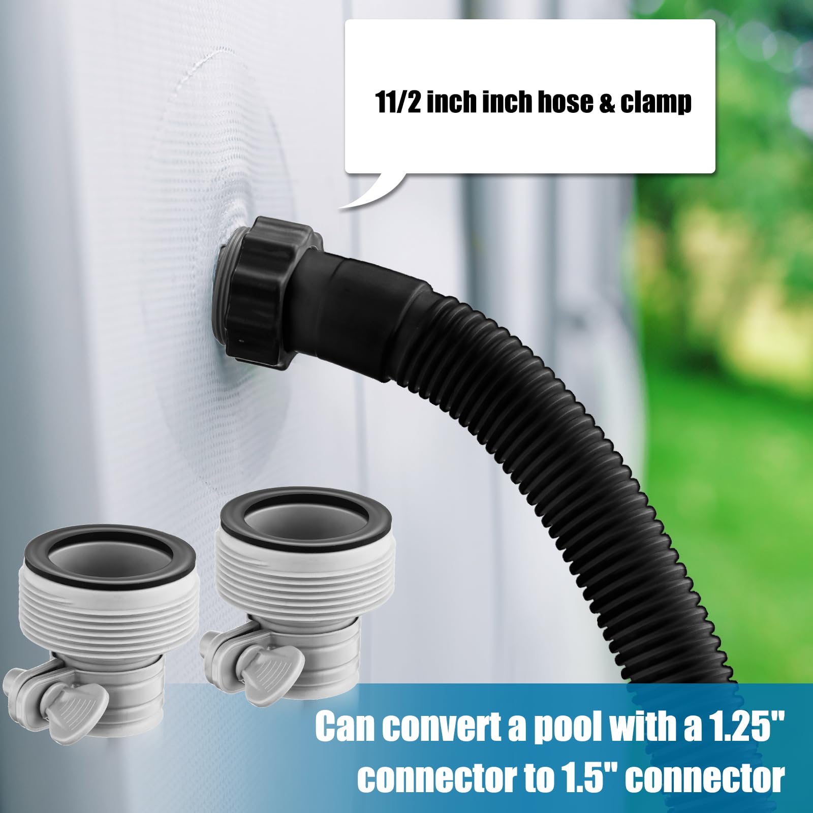 Lot de 2 tuyaux de piscine de 3,8 cm pour piscine hors sol de 150 cm de long avec 2 adaptateurs de tuyau de type B pour systèmes d'eau salée de piscine (noir)