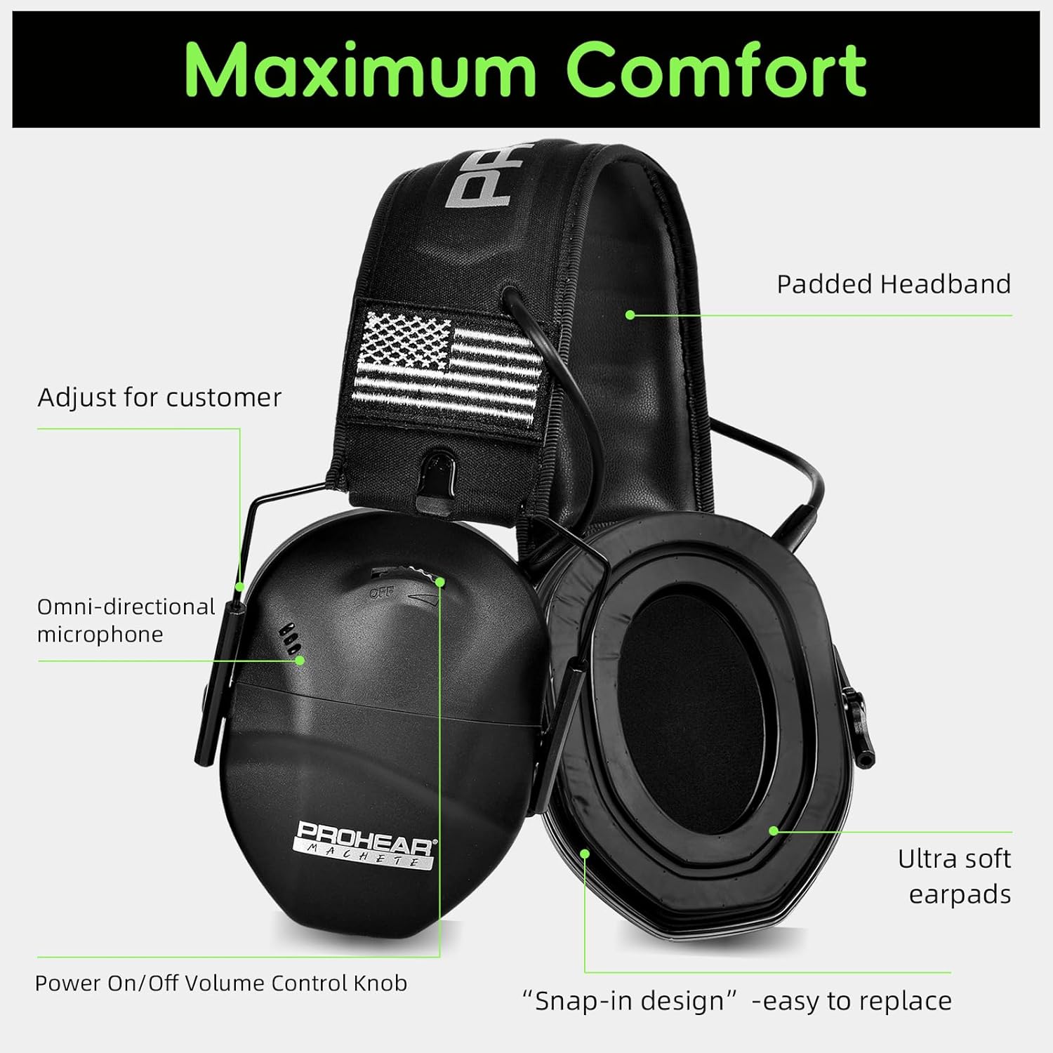 PROHEAR Electronic Shooting Ear Protection Set – Bluetooth 5.4 Hearing Protection Earmuffs + Slim Gel Cushions Earmuffs, NRR 23dB Noise Reduction for Women, Youth, Hunting & Shooting Range