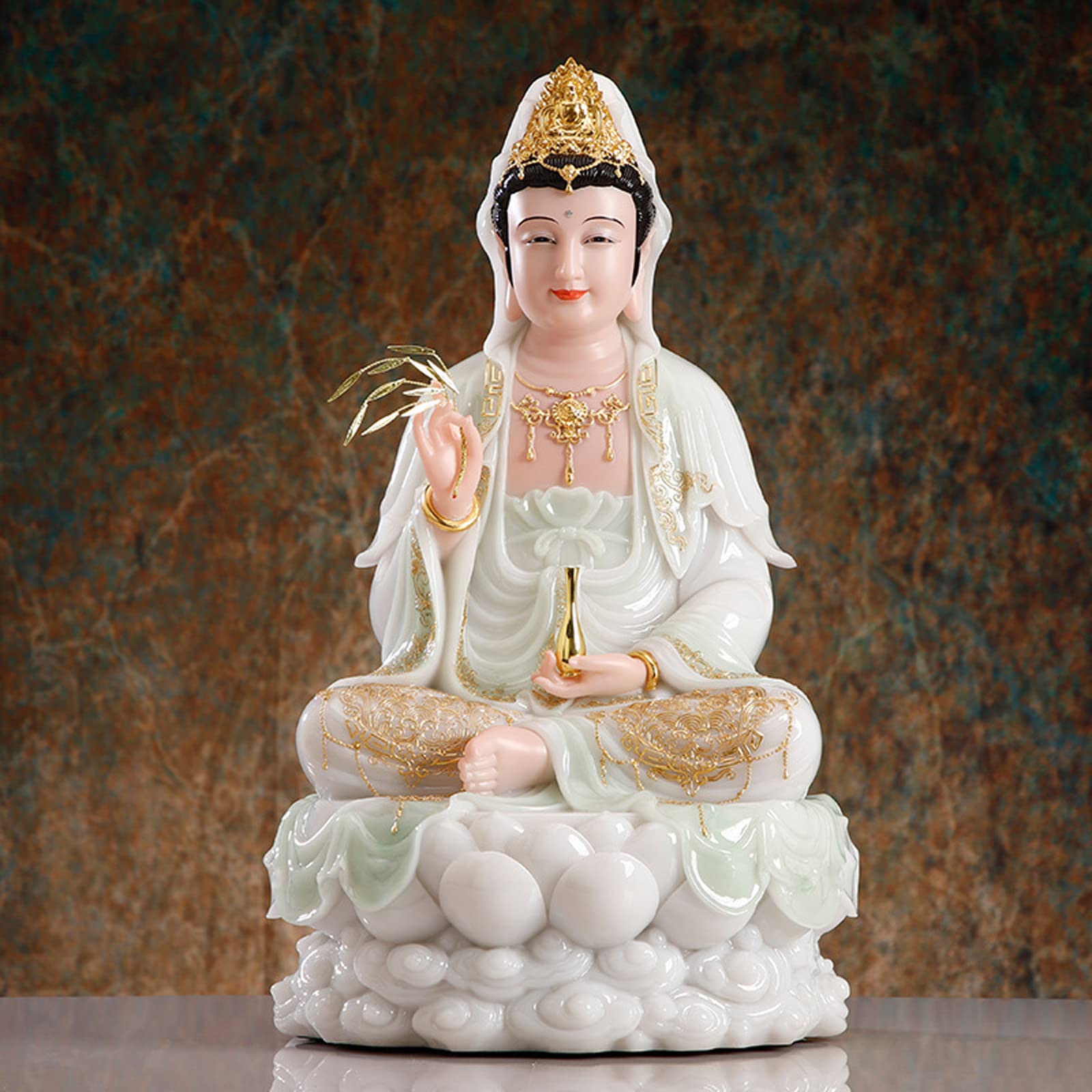 Amazon｜仏像 観音像 仏壇仏像 微笑む瞳を持つ白玉の観音菩薩像 り