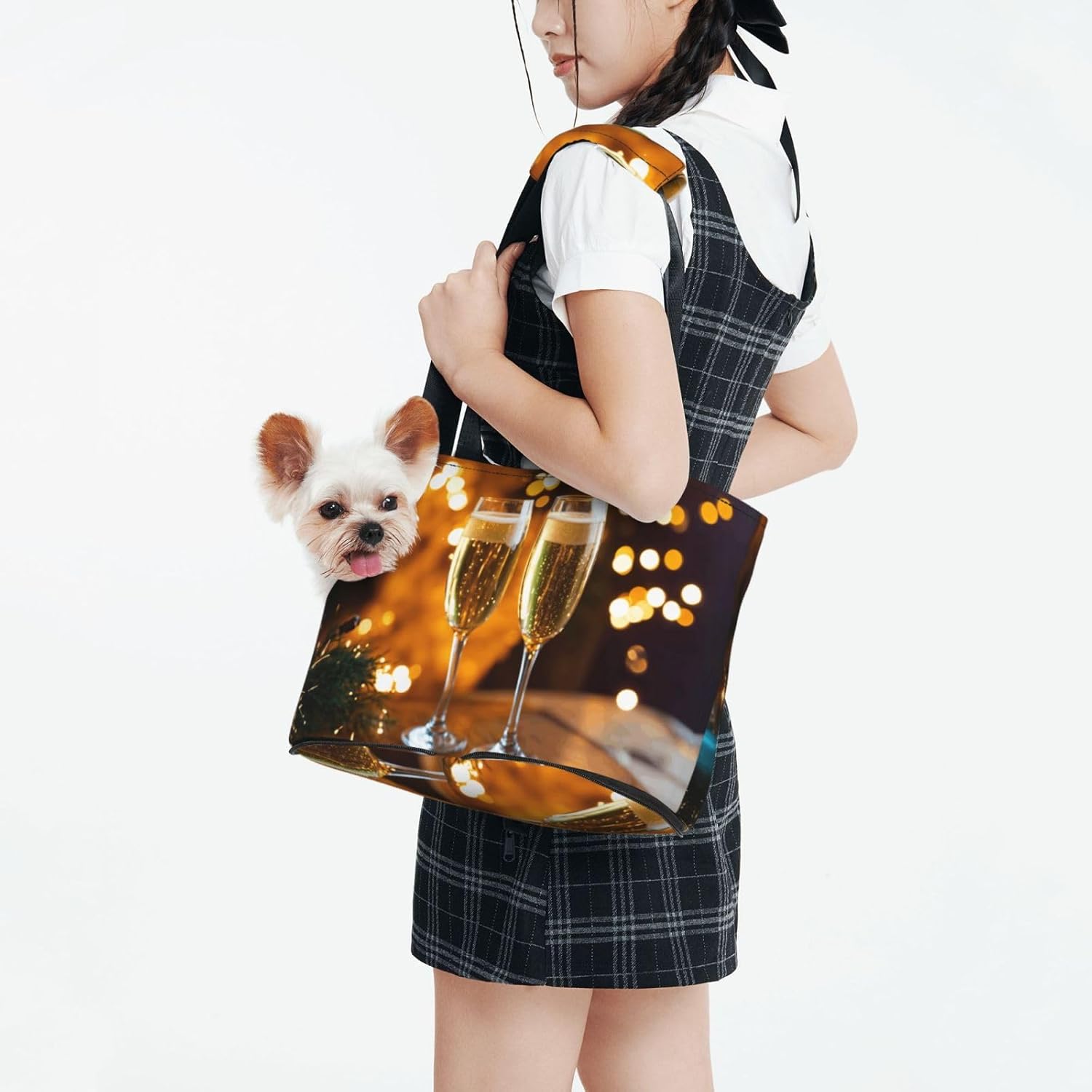Wine Cup Print Portable Foldable Shoulder Bag for Travel,with Collar Hook and Handle Pad,Cute Stylish Design