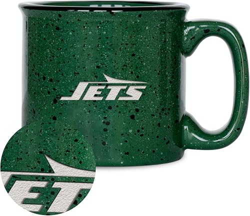 Rico Industries NFL Football New York Jets Speckle 12oz Laser Engraved Campfire Mug