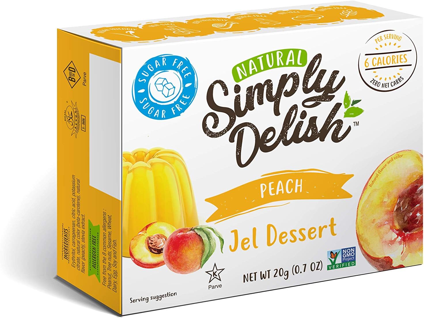 Sugar-Free Natural Jelly Dessert - Vegan, Gluten and Fat-Free, Peach Flavour - Pack of 24, 20g Keto Friendly Sweets