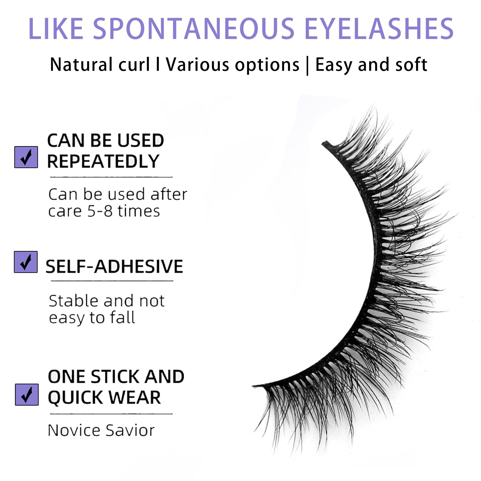 XTKDAIUI Lash Buddly Self-Adhesive Eyelashes Reusable,No Glue or Eyeliner Needed,Waterproof Natural Dense False Lashes for Makeup Easy To Put On,Zn01