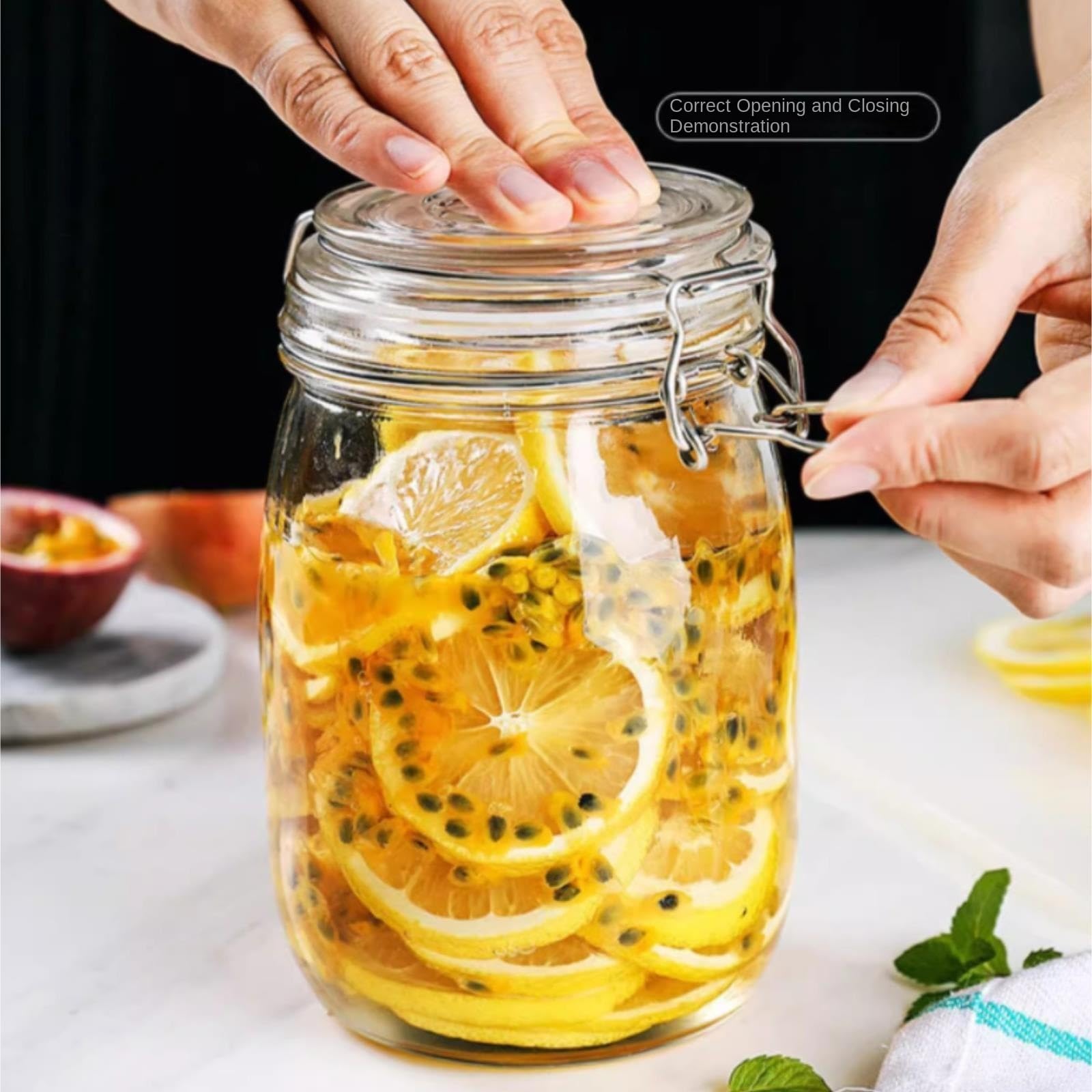 Cocina Almacenaje Juego De 2 Tarros Cristal Boca Ancha con Tapas Abatibles, Recipiente Hermético For Conservar Recipientes Herméticos(750ml)