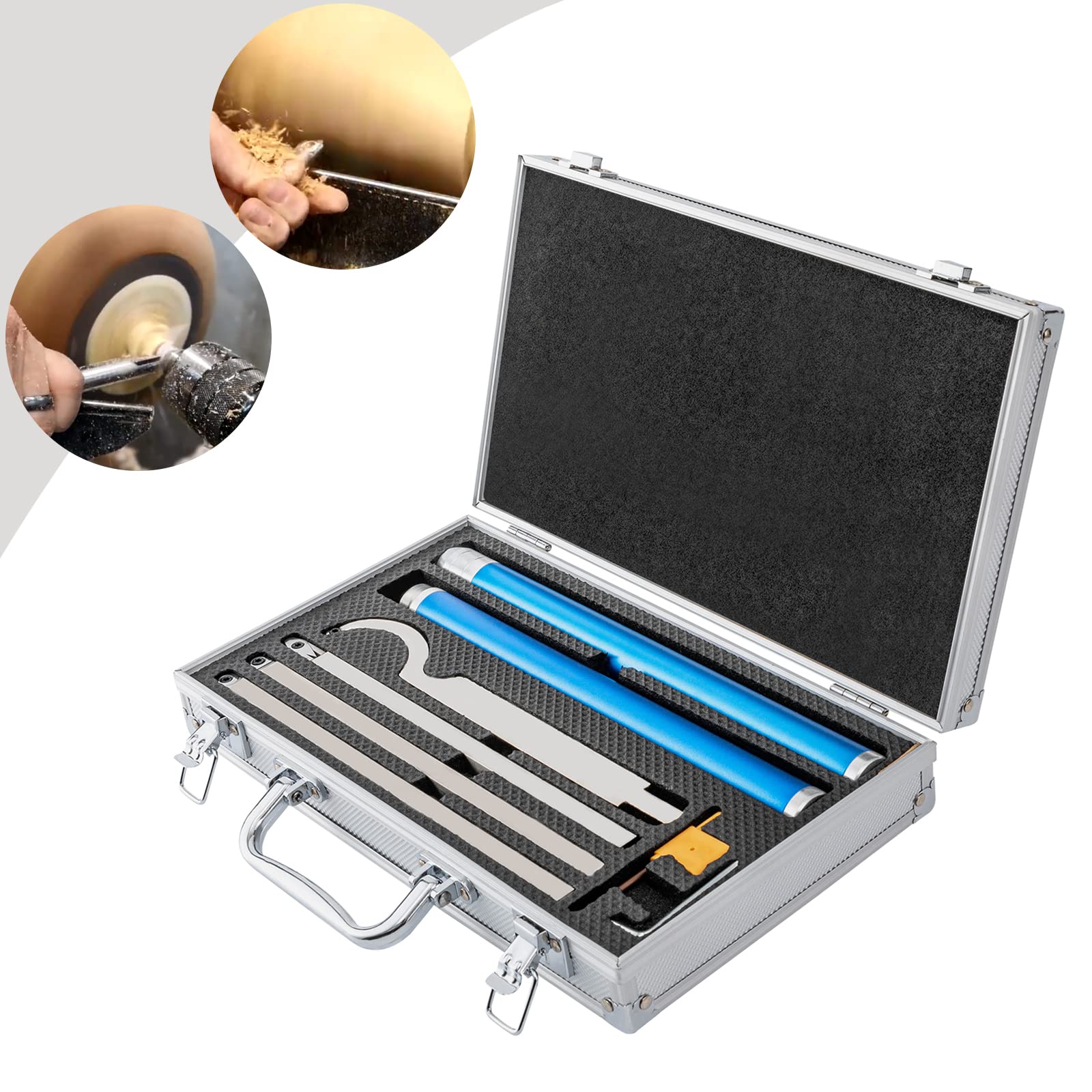 Kit de herramientas de torneado juego de herramientas para torno de madera diseño ergonómico caja de aluminio para el transporte se puede utilizar para trabajar rápidamente piezas de madera en tornos