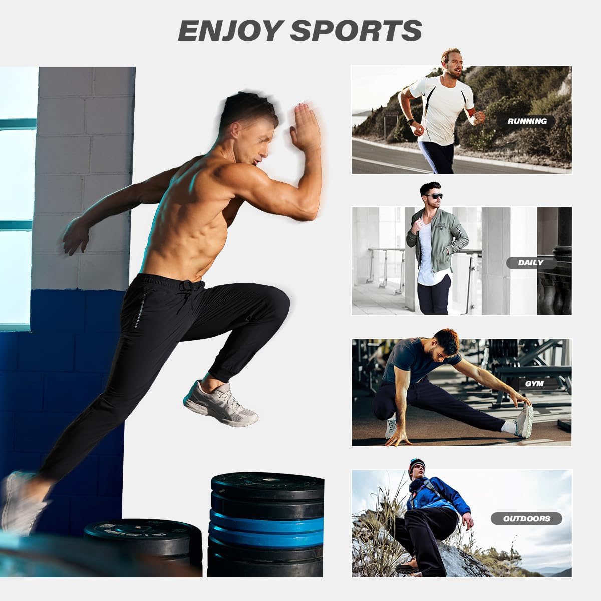 Casey Kevin Men's Joggers with Zipper Pockets Athletic Training Casual Sweatpants Breathable Soft Pants for Men - Image 4