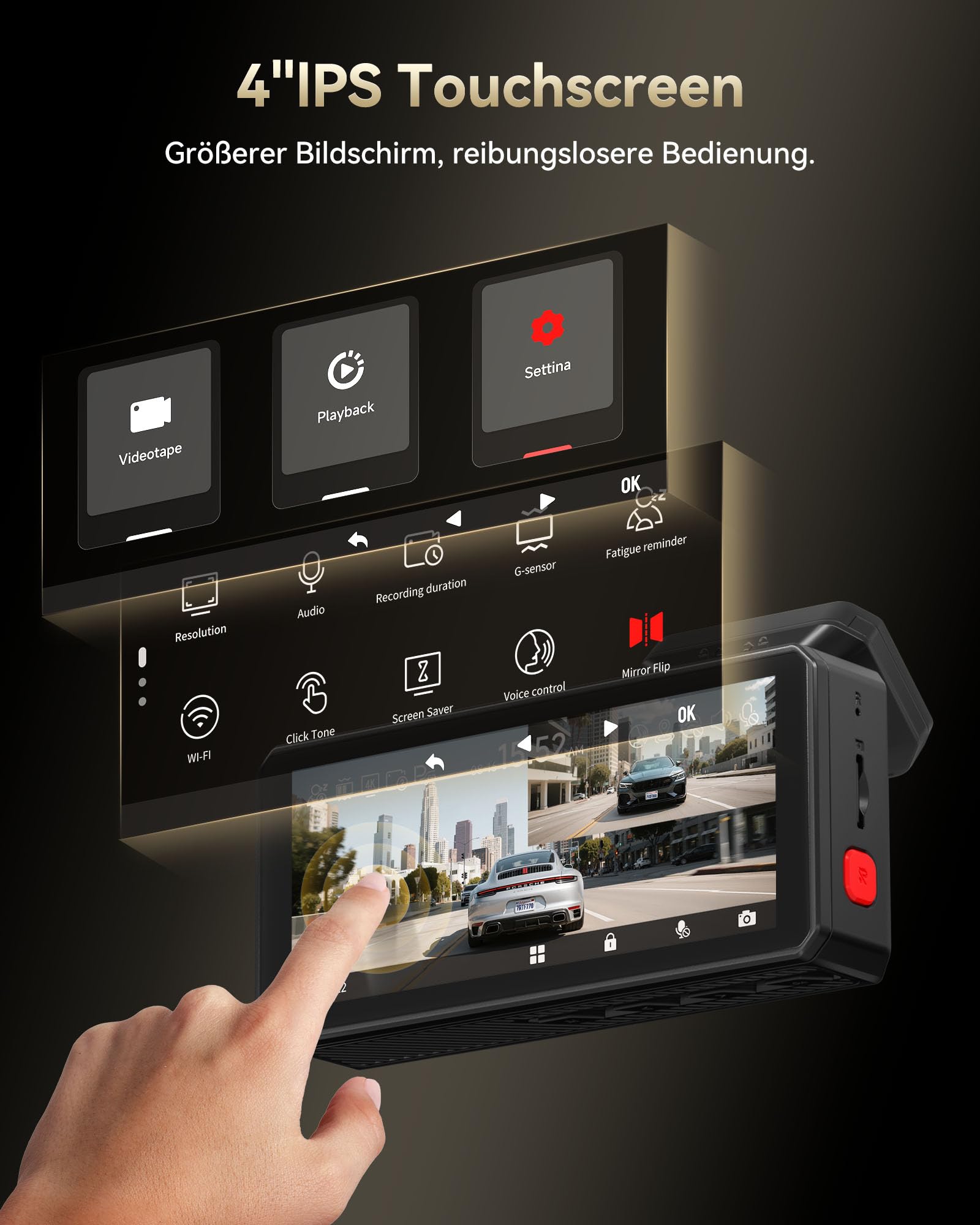 REDTIGER Dual 4K Dashcam Auto mit 128 GB eMMC, STARVIS 2 IMX678 Dash Cam | Vorne Hinten mit Dual-HDR, Sprachsteuerung, 4-Zoll-Touchscreen, Integriertem 5,8-GHz-WLAN,GPS, HDR-Nachtsicht (F77 V1)
