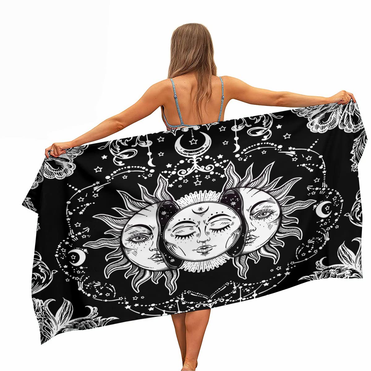 Ulticool Sun Moon Microfibre Towel – Tarot Bohemian – 160 X 80 Cm – Lightweight Travel Towel Quick Drying Bath Towel Beach Towel Sauna Towel Microfibre Microfibre – For Travel Fitness Sports Beach